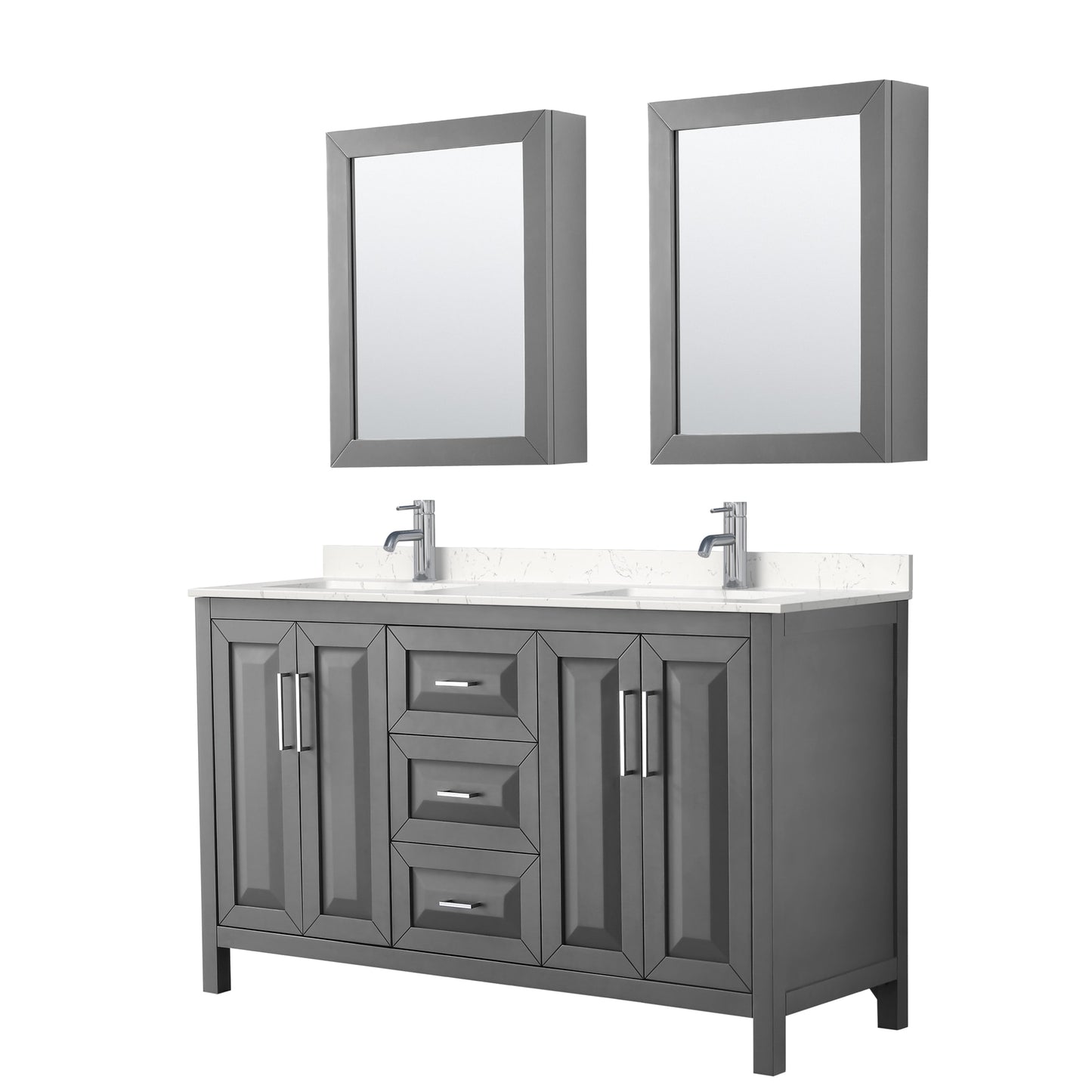 Daria Bathroom Vanity with Countertop 60 inch Double Sink Single hole Faucet Setup