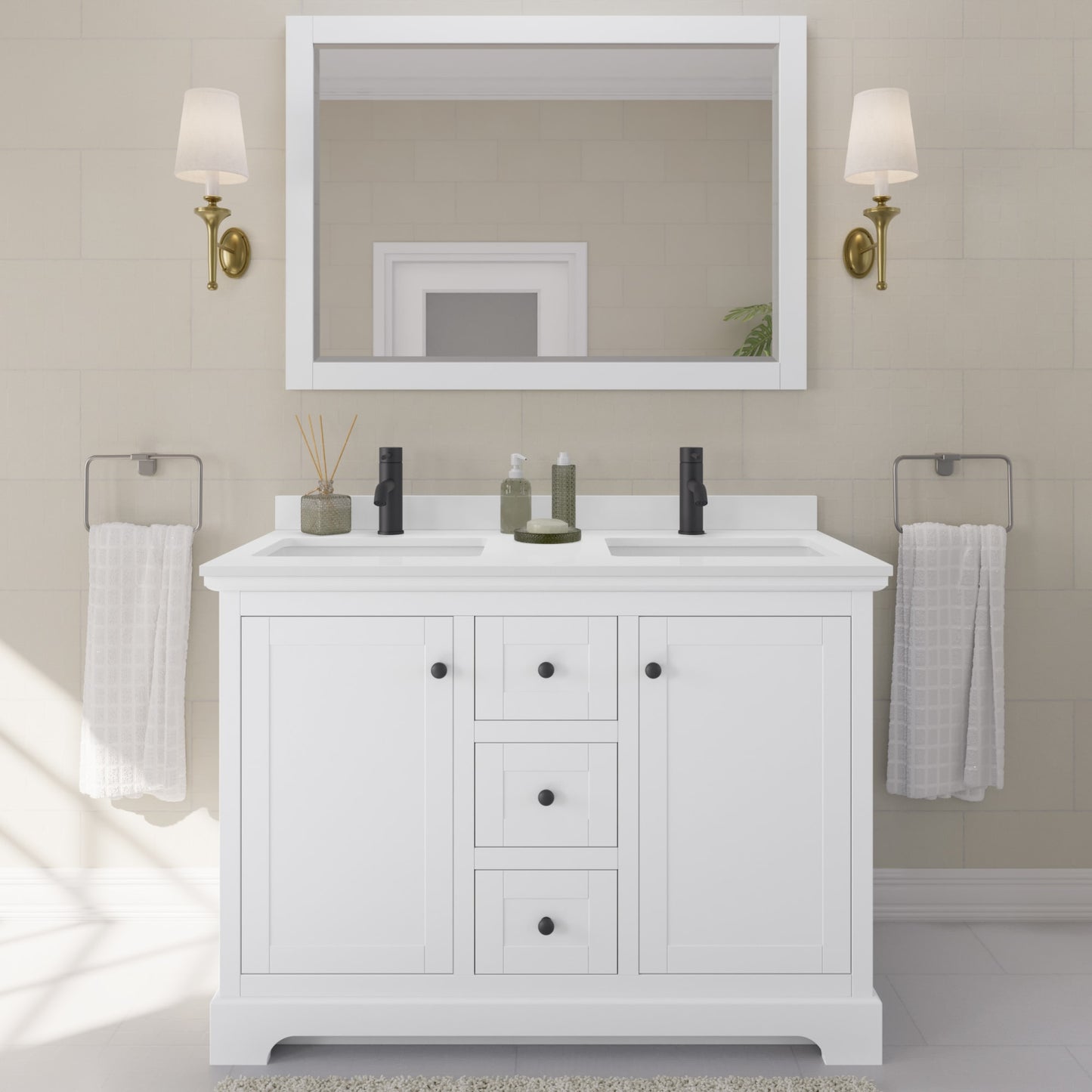 Avery Bathroom Vanity with Countertop 48 inch Double Sink Single hole Faucet Setup