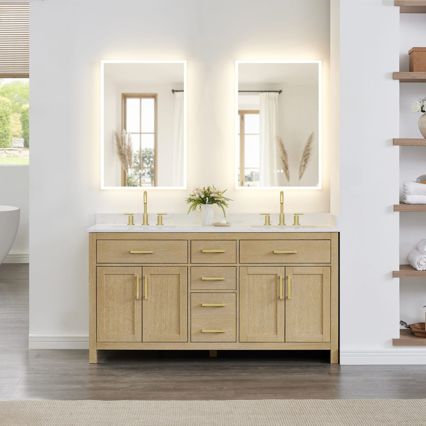 Beckett Bathroom Vanity with Countertop 66 inch Double Sink 3-hole Faucet Setup