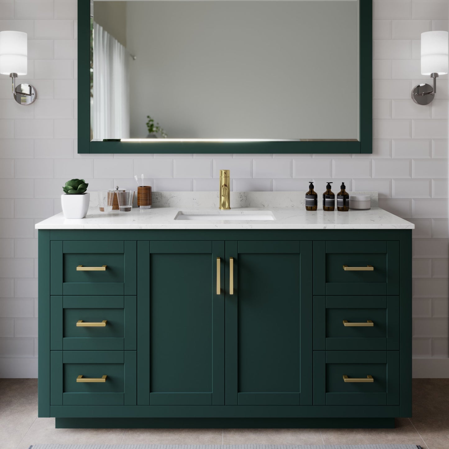 Miranda Bathroom Vanity with Countertop 60 inch Single Sink Single hole Faucet Setup