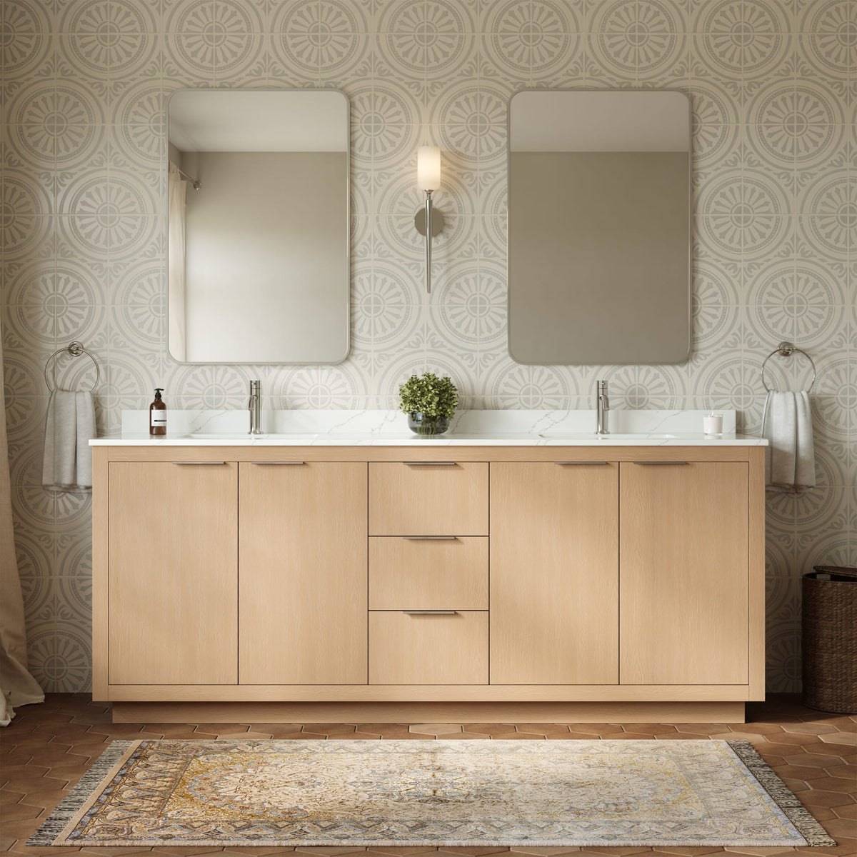 Maroni Bathroom Vanity with Countertop 80 inch Double Sink Single hole Faucet Setup