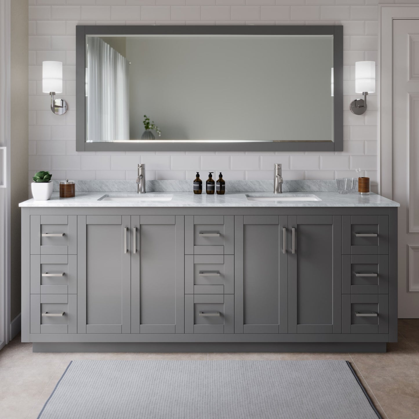 Miranda Bathroom Vanity with Countertop 84 inch Double Sink Single hole Faucet Setup