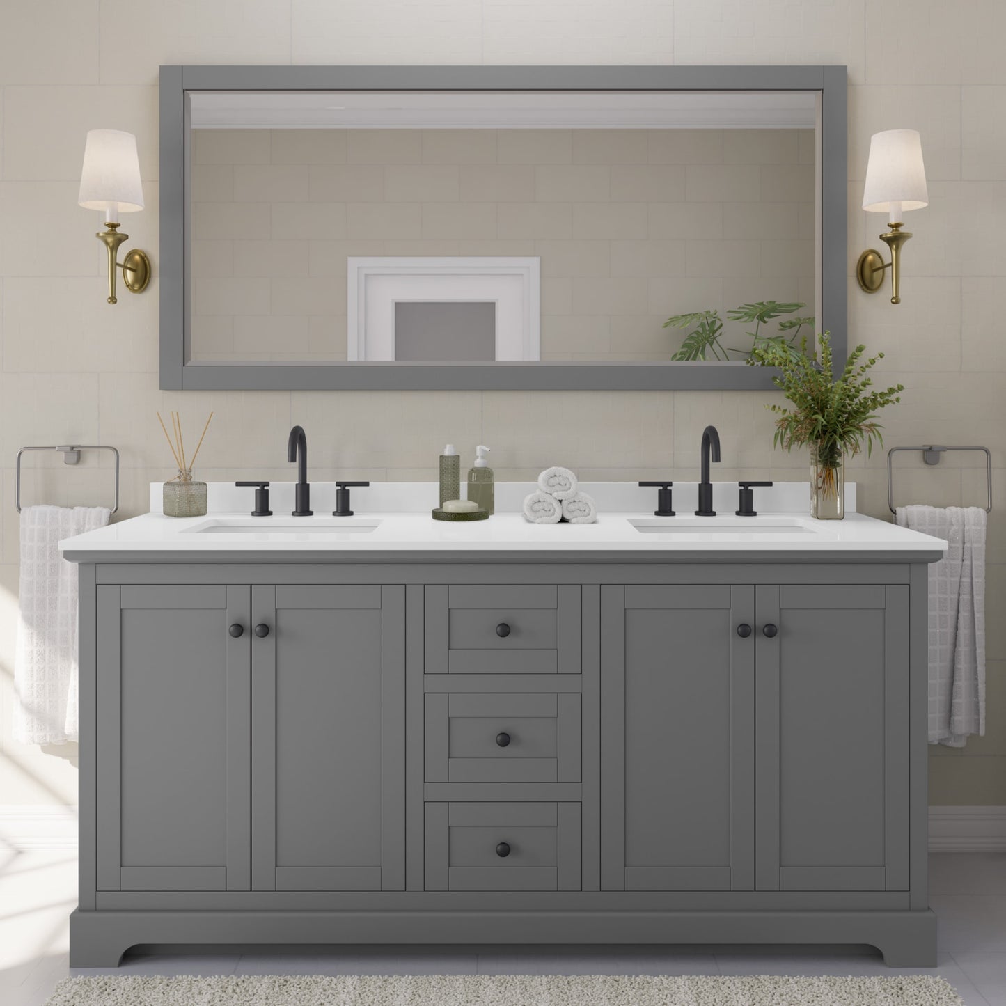 Avery Bathroom Vanity with Countertop 72 inch Double Sink 3-hole Faucet Setup