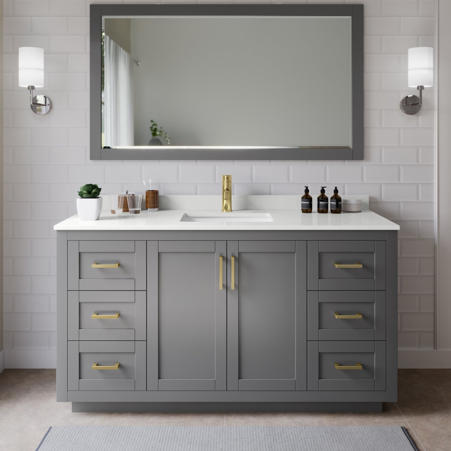 Miranda Bathroom Vanity with Countertop 66 inch Single Sink Single hole Faucet Setup