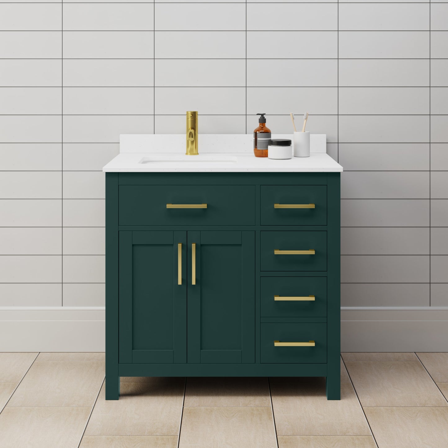 Beckett Bathroom Vanity with Countertop 36 inch Single Sink Single hole Faucet Setup
