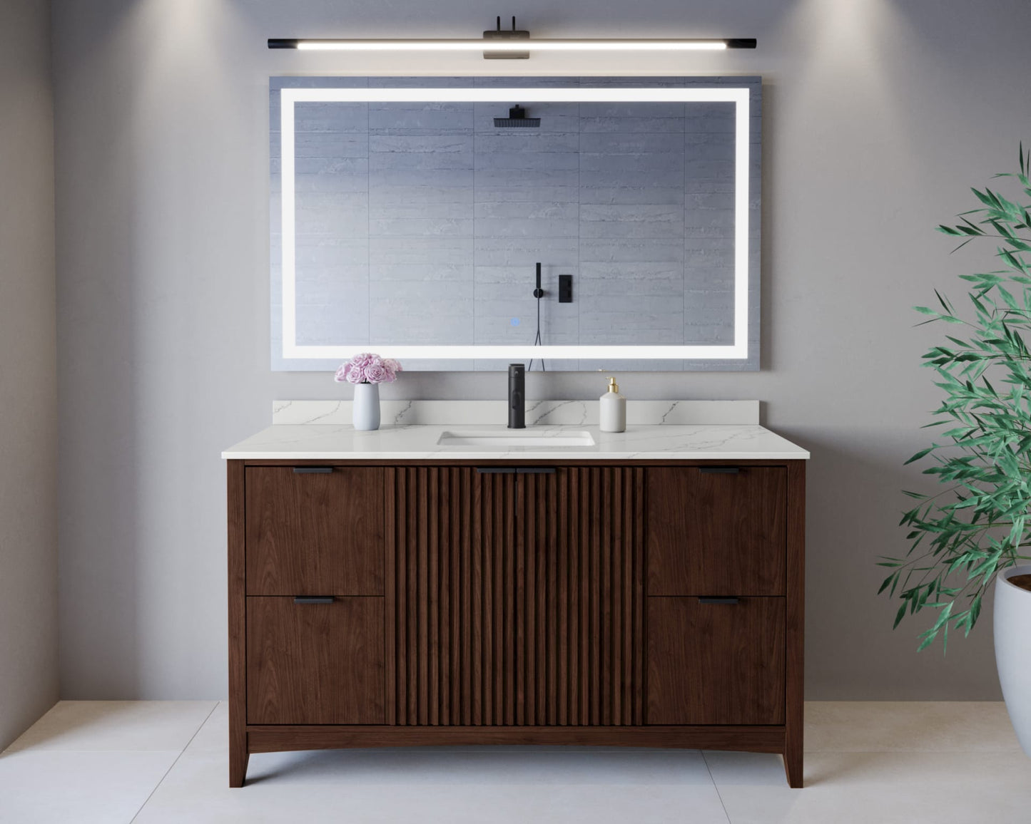 Palmilla Bathroom Vanity with Countertop 60 inch Single Sink Single hole Faucet Setup