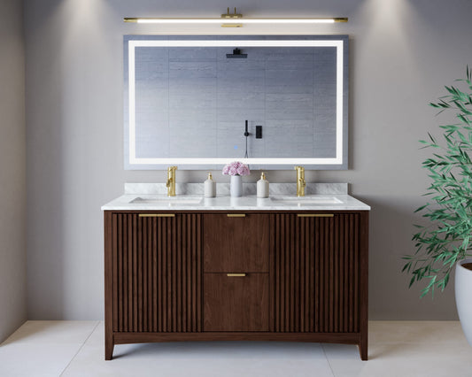 Palmilla Bathroom Vanity with Countertop 60 inch Double Sink Single hole Faucet Setup
