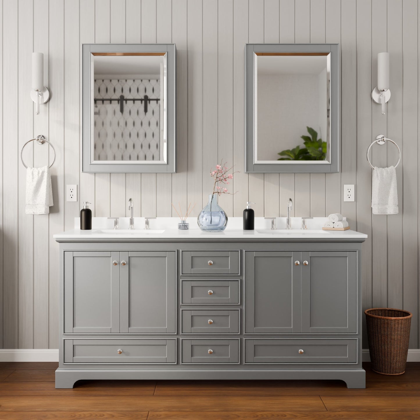 Deborah Bathroom Vanity with Countertop 72 inch Double Sink 3-hole Faucet Setup