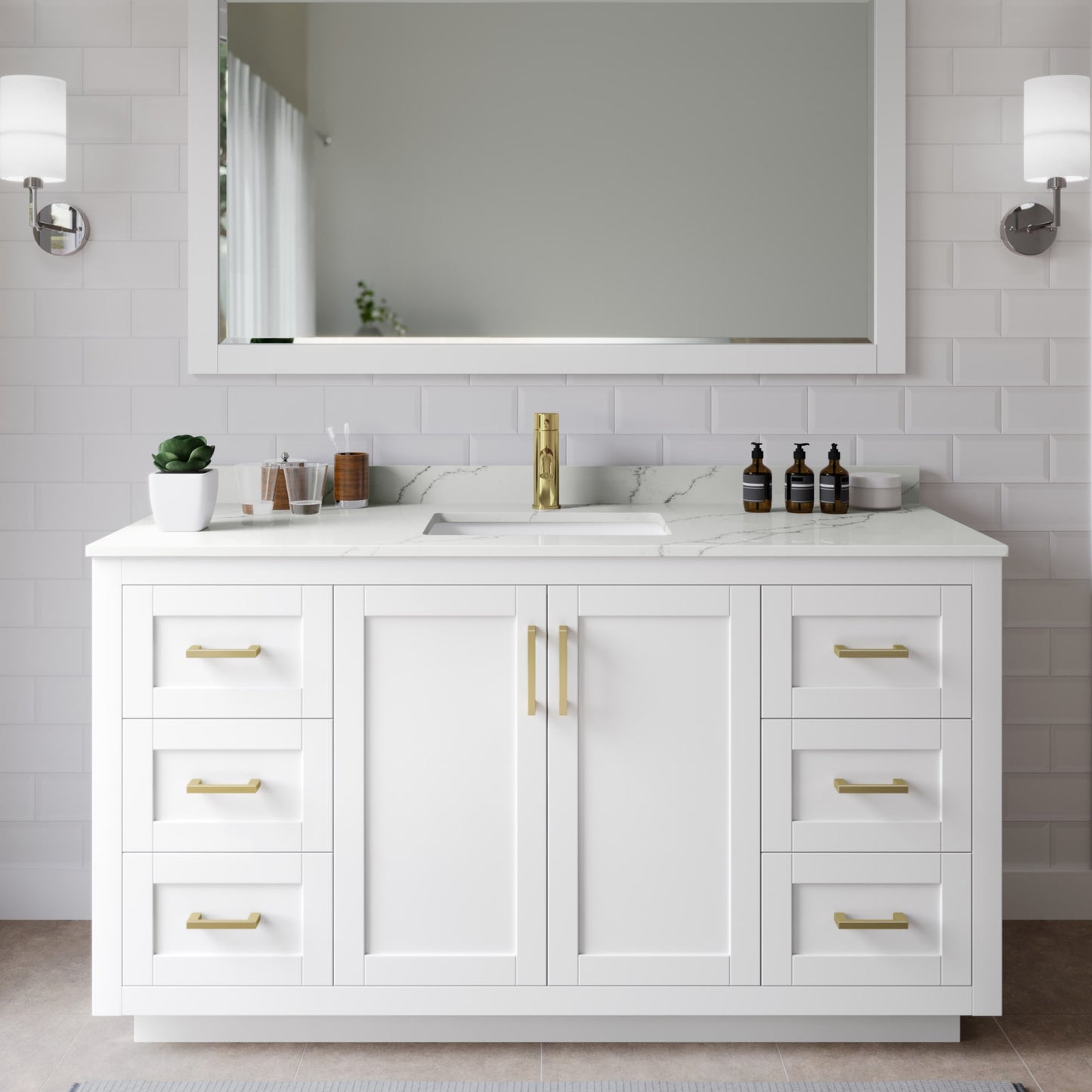 Miranda Bathroom Vanity with Countertop 60 inch Single Sink Single hole Faucet Setup