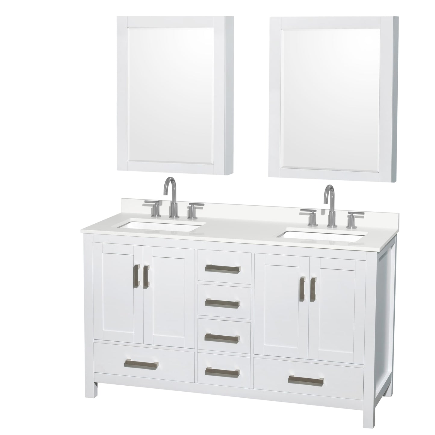 Sheffield Bathroom Vanity with Countertop 60 inch Double Sink 3-hole Faucet Setup