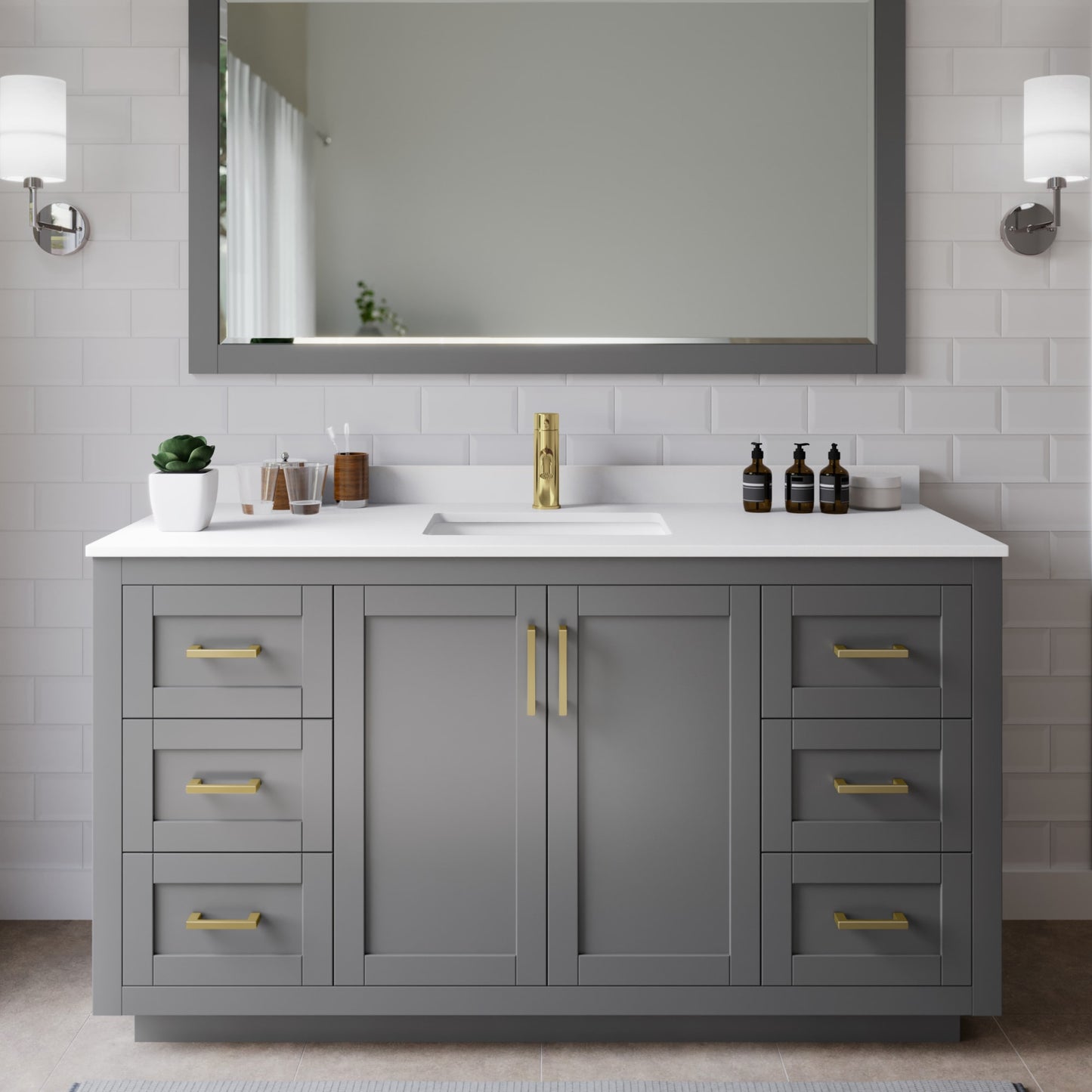 Miranda Bathroom Vanity with Countertop 60 inch Single Sink Single hole Faucet Setup