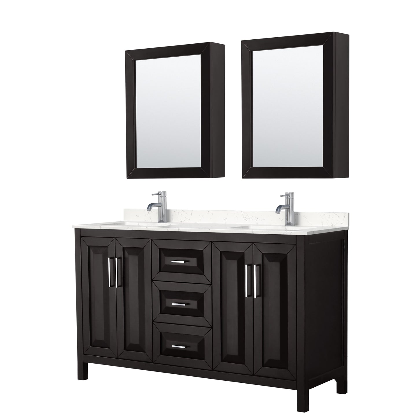 Daria Bathroom Vanity with Countertop 60 inch Double Sink Single hole Faucet Setup