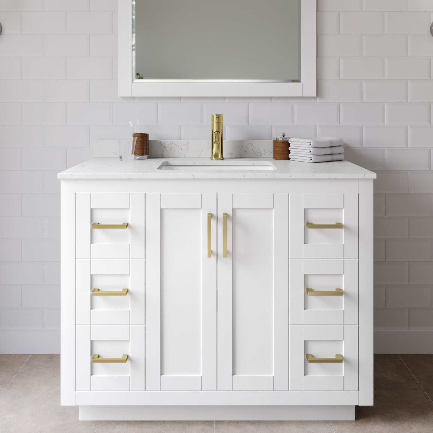 Miranda Bathroom Vanity with Countertop 42 inch Single Sink Single hole Faucet Setup