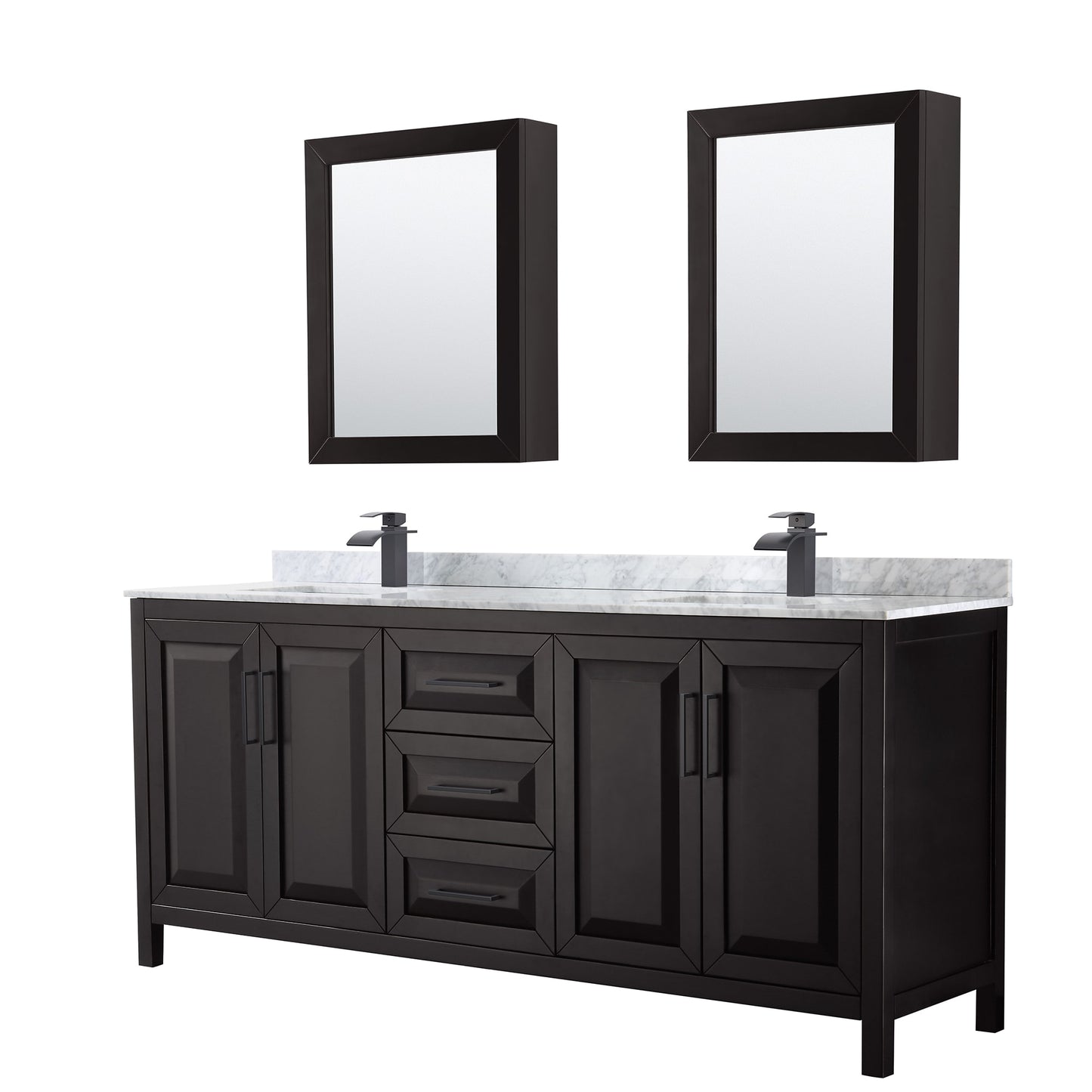 Daria Bathroom Vanity with Countertop 80 inch Double Sink Single hole Faucet Setup