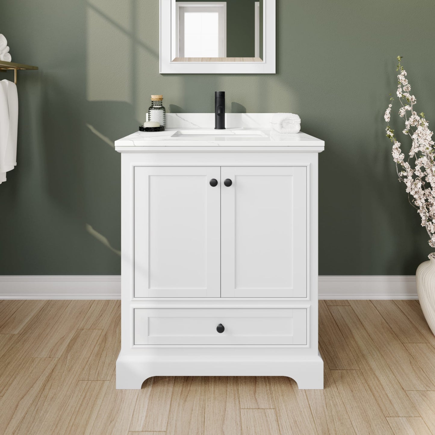 Deborah Bathroom Vanity with Countertop 30 inch Single Sink Single hole Faucet Setup