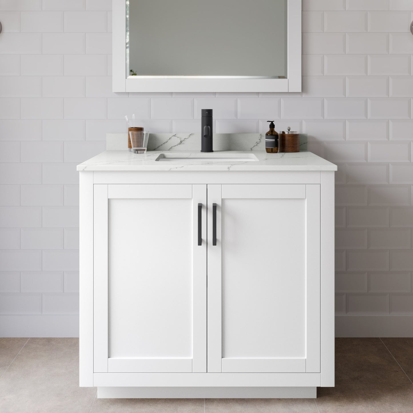 Miranda Bathroom Vanity with Countertop 36 inch Single Sink Single hole Faucet Setup