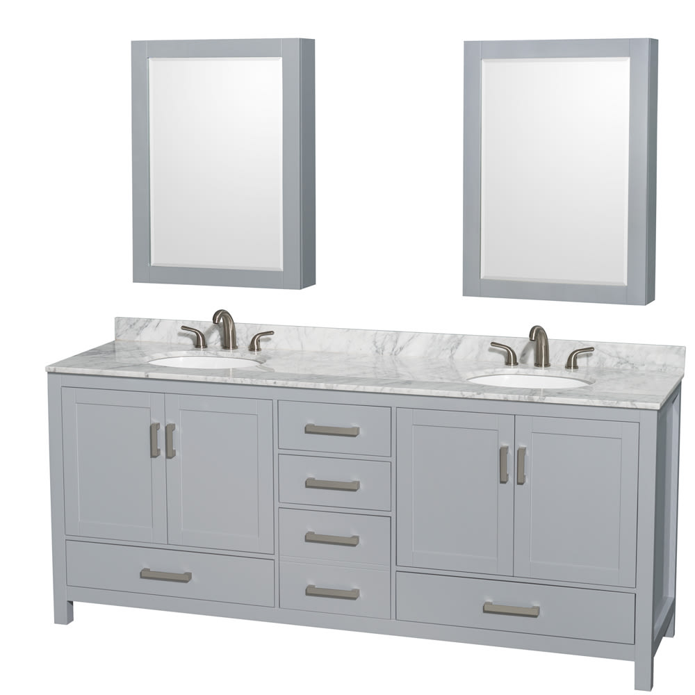 Sheffield Bathroom Vanity with Countertop 80 inch Double Sink 3-hole Faucet Setup