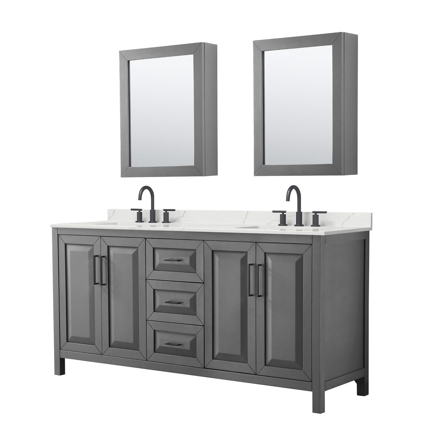 Daria Bathroom Vanity with Countertop 72 inch Double Sink 3-hole Faucet Setup