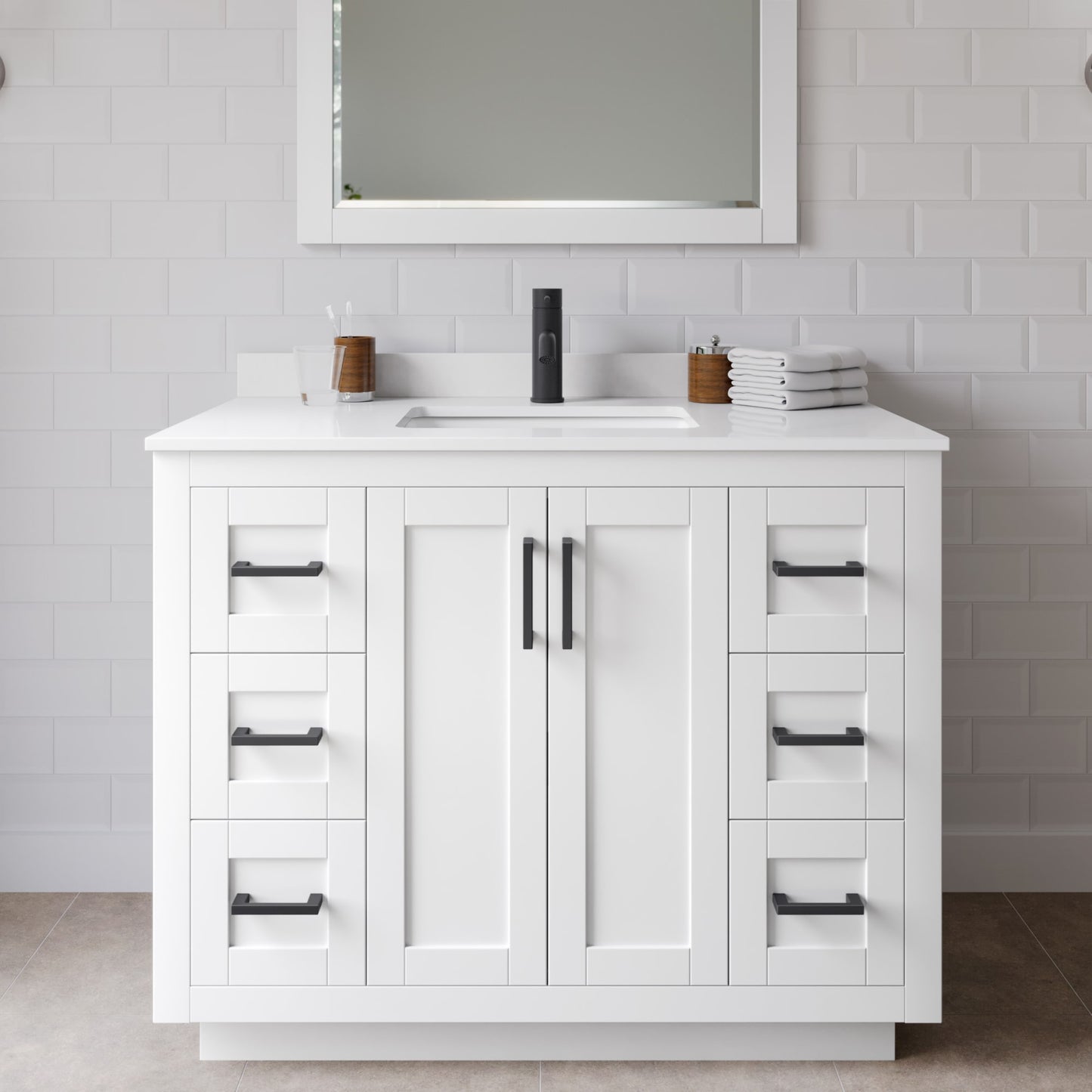 Miranda Bathroom Vanity with Countertop 42 inch Single Sink Single hole Faucet Setup