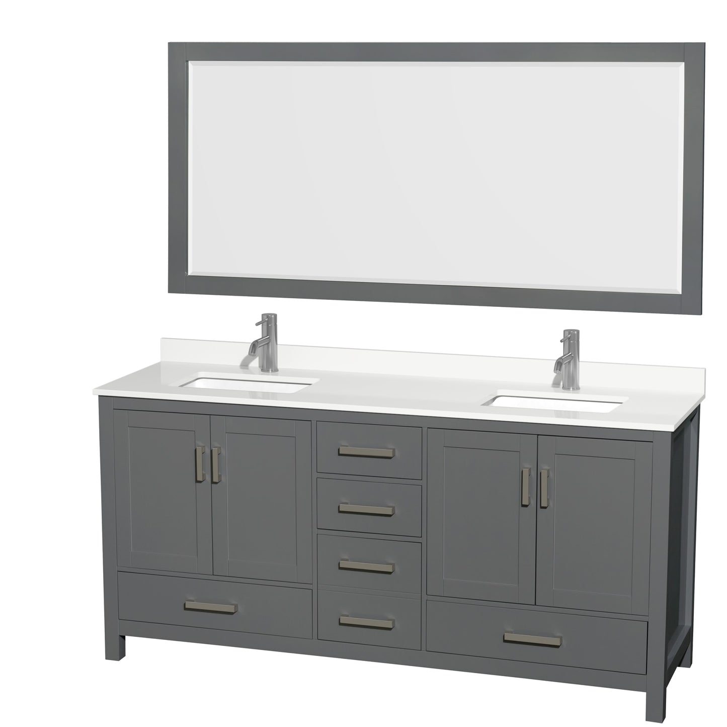 Sheffield Bathroom Vanity with Countertop 72 inch Double Sink Single hole Faucet Setup