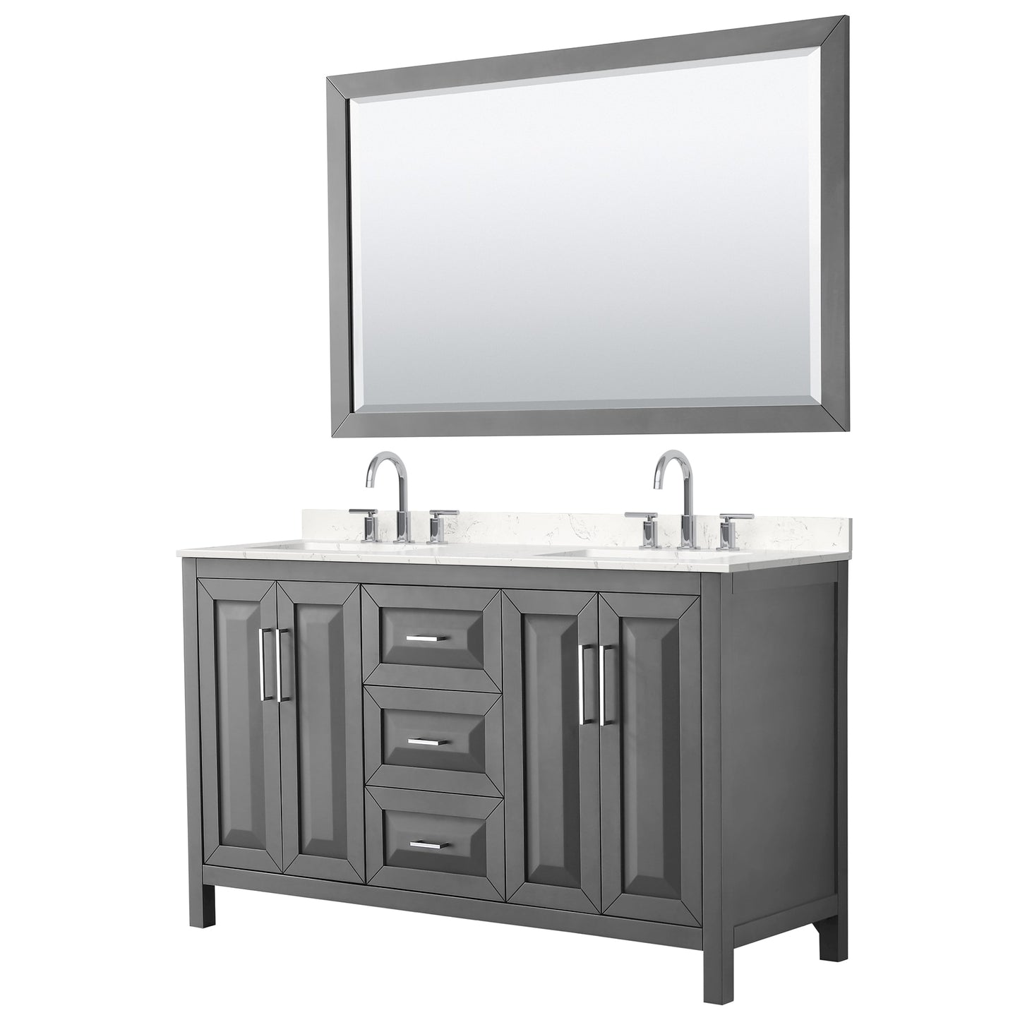 Daria Bathroom Vanity with Countertop 60 inch Double Sink 3-hole Faucet Setup