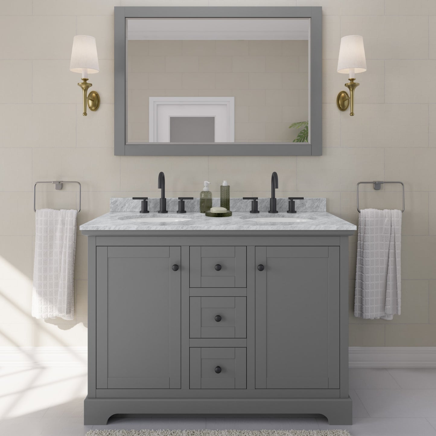 Avery Bathroom Vanity with Countertop 48 inch Double Sink 3-hole Faucet Setup