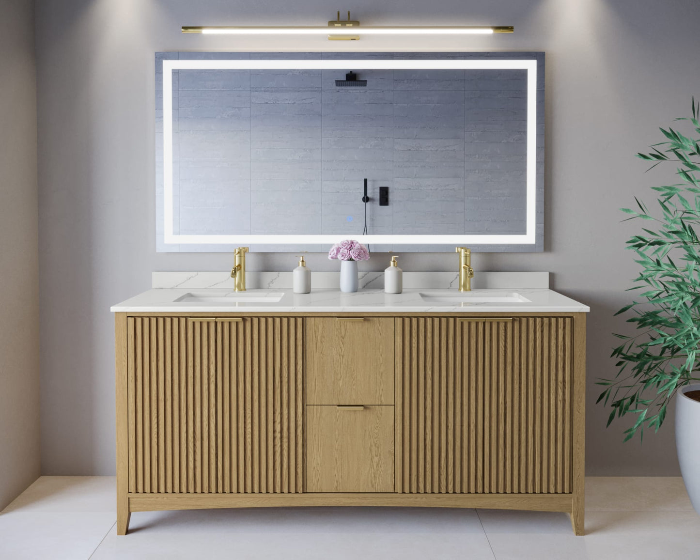 Palmilla Bathroom Vanity with Countertop 72 inch Double Sink Single hole Faucet Setup