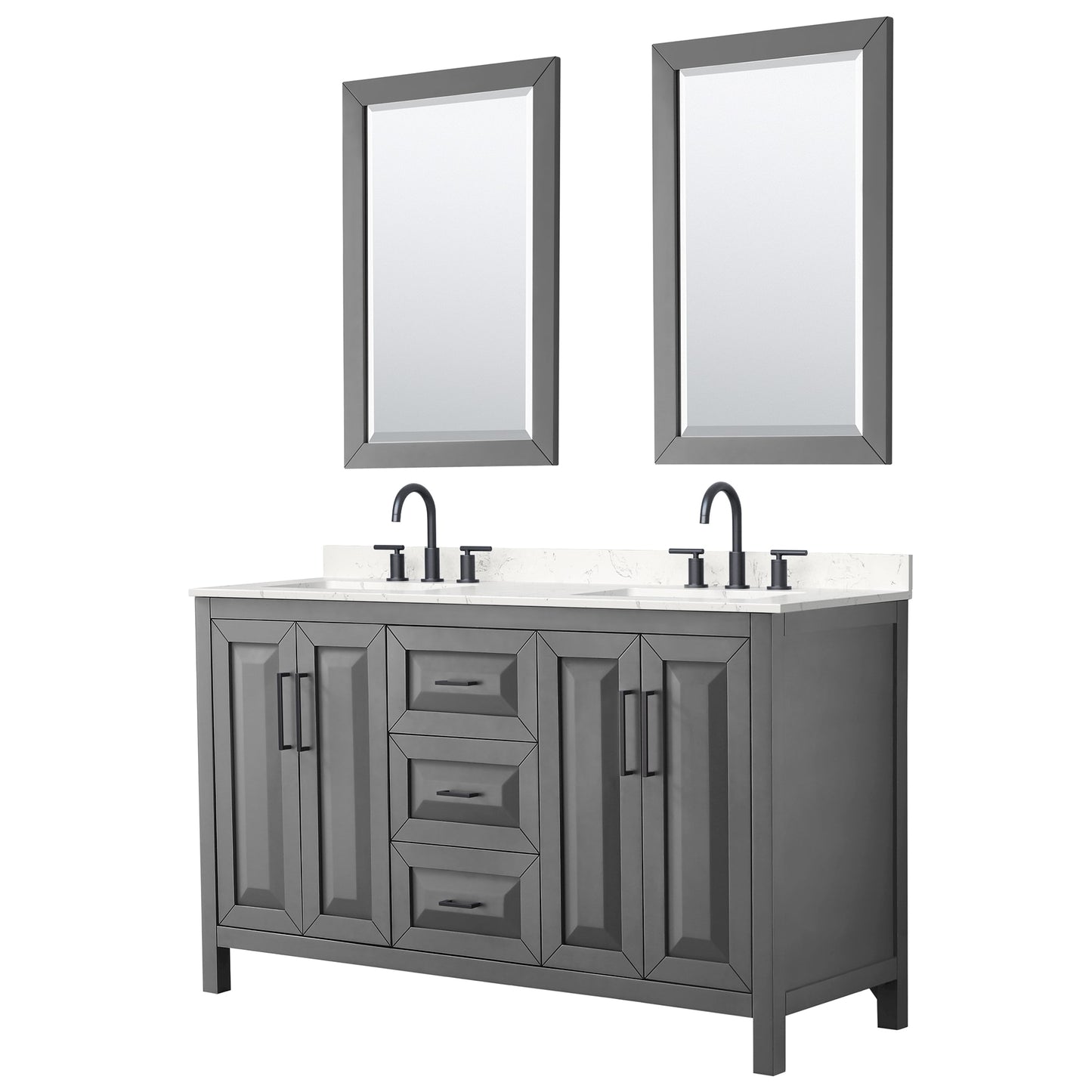 Daria Bathroom Vanity with Countertop 60 inch Double Sink 3-hole Faucet Setup