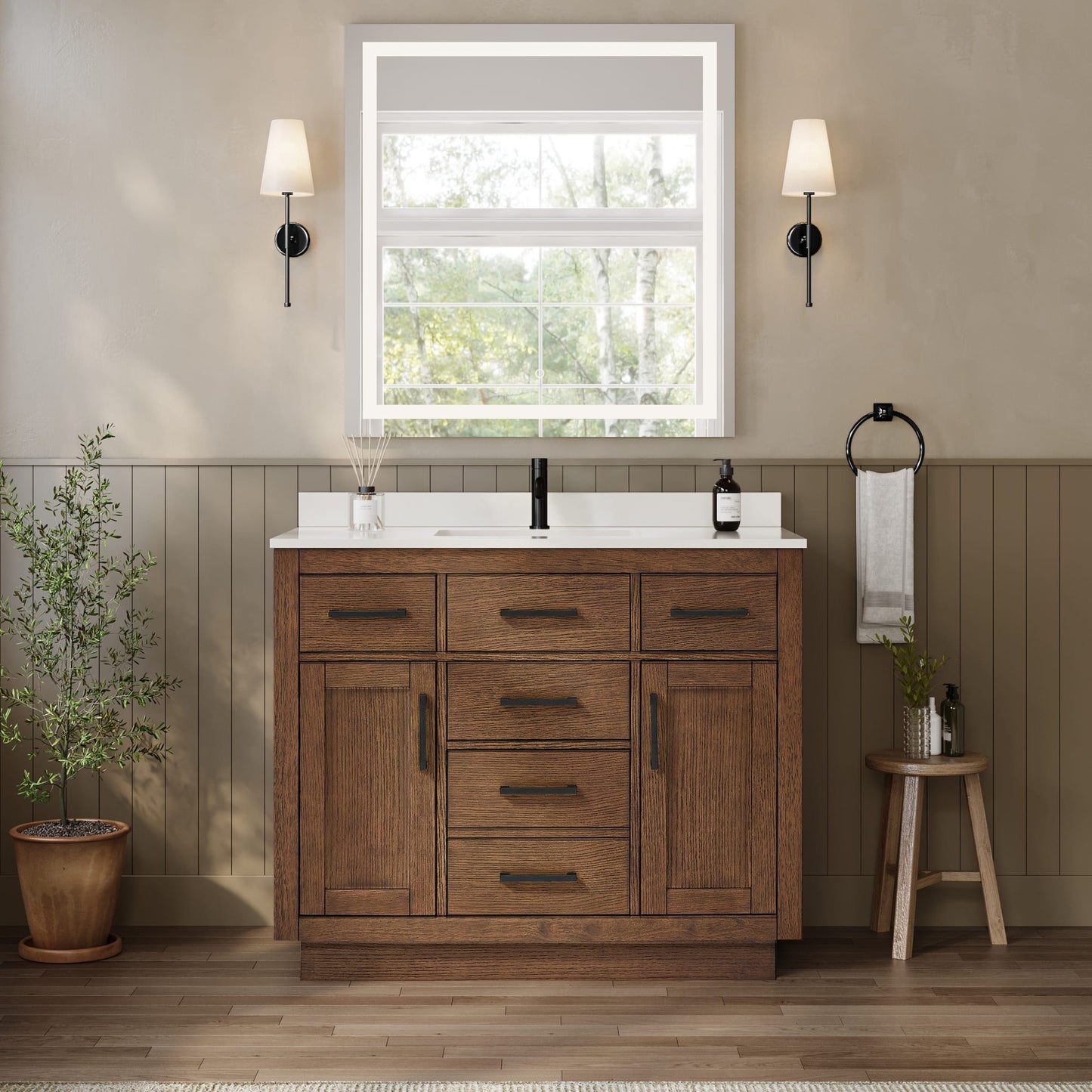 Beckett TK Bathroom Vanity with Countertop 42 inch Single Sink Single hole Faucet Setup