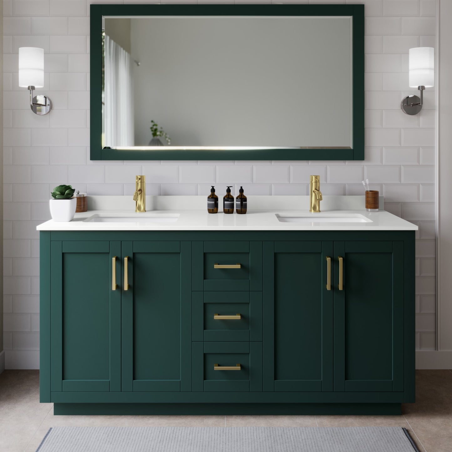 Miranda Bathroom Vanity with Countertop 66 inch Double Sink Single hole Faucet Setup