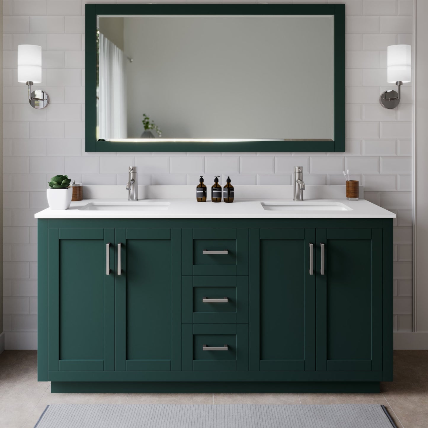 Miranda Bathroom Vanity with Countertop 66 inch Double Sink Single hole Faucet Setup