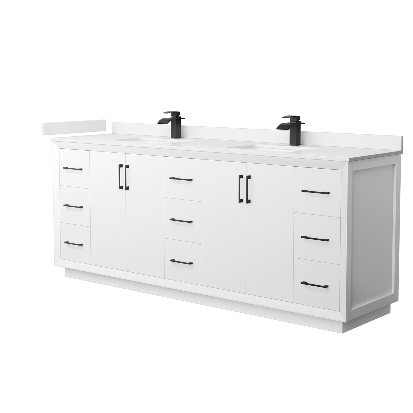 Strada Bathroom Vanity with Countertop 84 inch Double Sink Single hole Faucet Setup