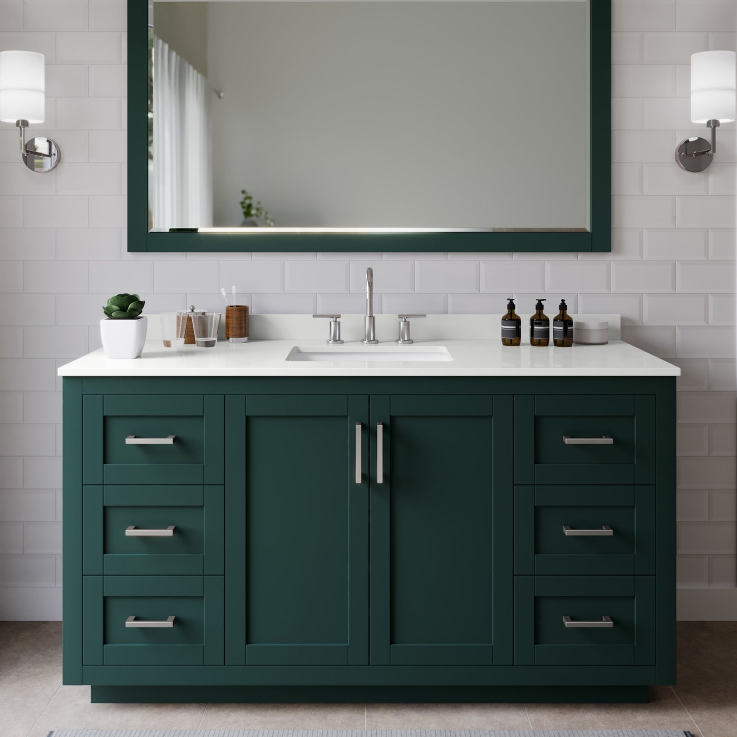Miranda Bathroom Vanity with Countertop 60 inch Single Sink 3-hole Faucet Setup