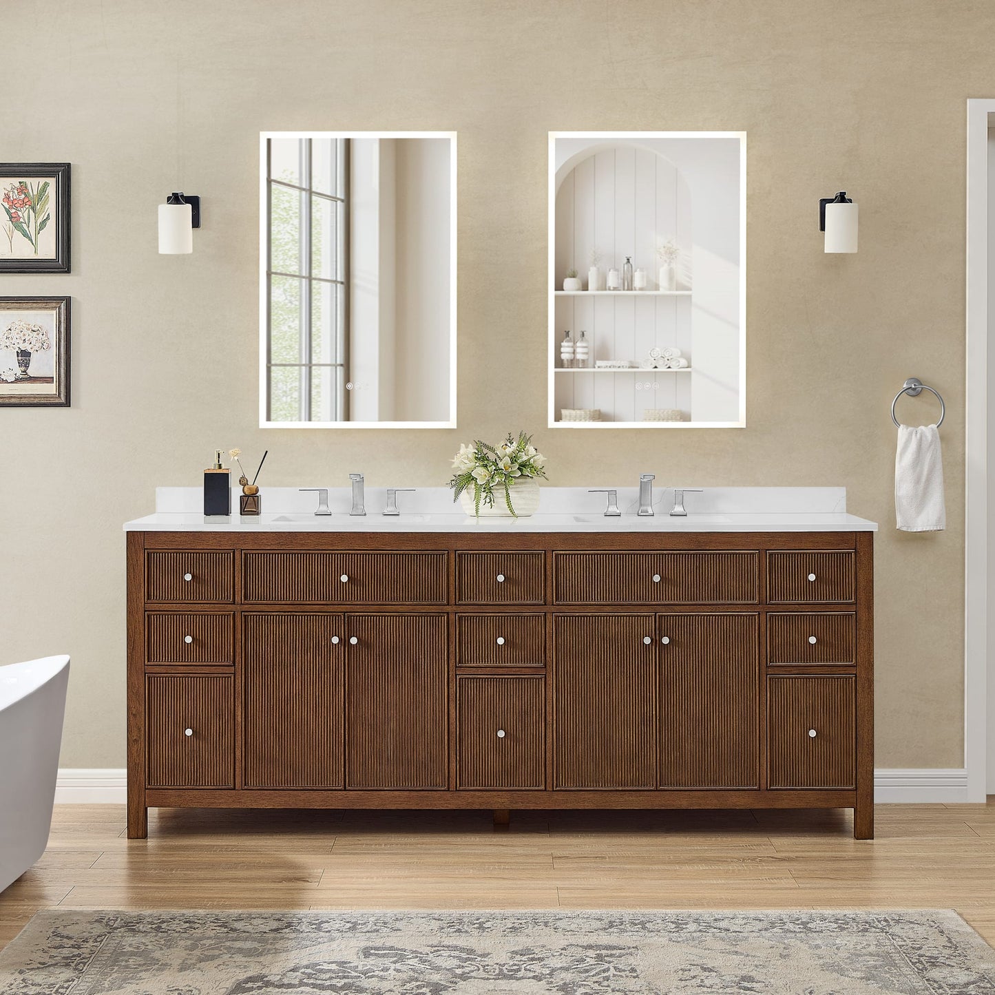 Pendry Bathroom Vanity with Countertop 84 inch Double Sink 3-hole Faucet Setup