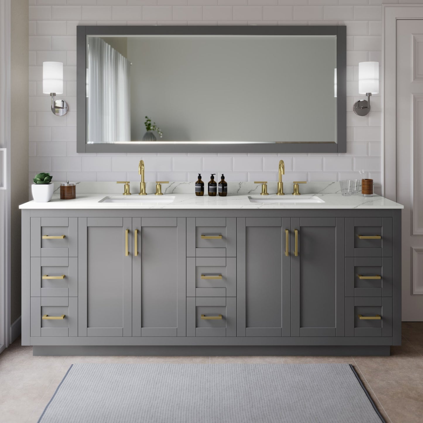 Miranda Bathroom Vanity with Countertop 84 inch Double Sink 3-hole Faucet Setup