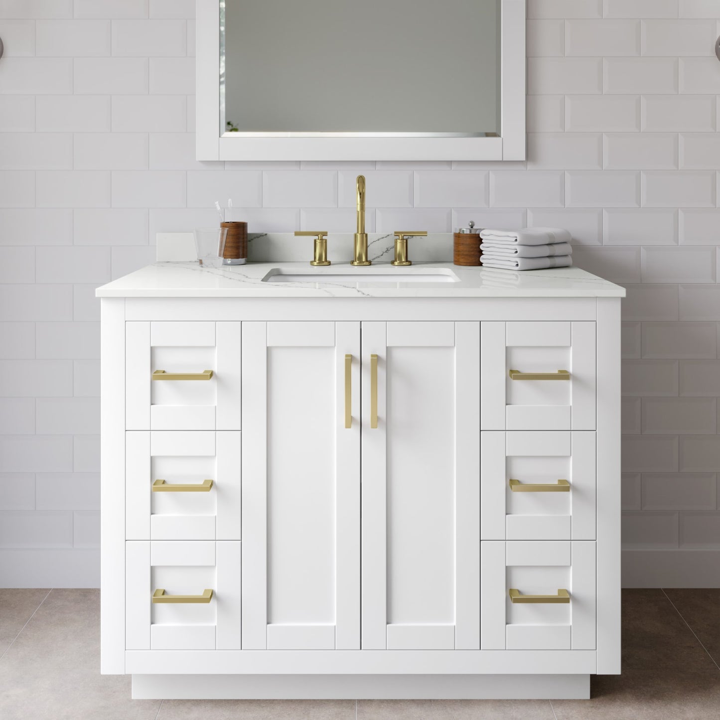 Miranda Bathroom Vanity with Countertop 42 inch Single Sink 3-hole Faucet Setup
