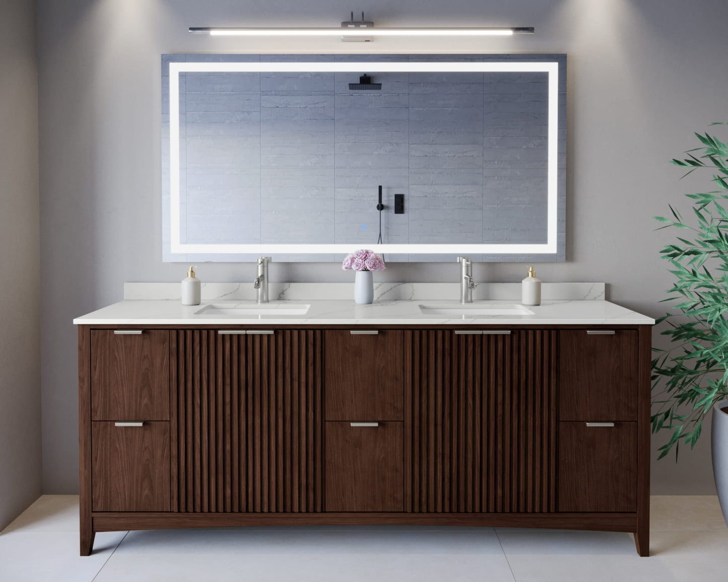 Palmilla Bathroom Vanity with Countertop 84 inch Double Sink Single hole Faucet Setup