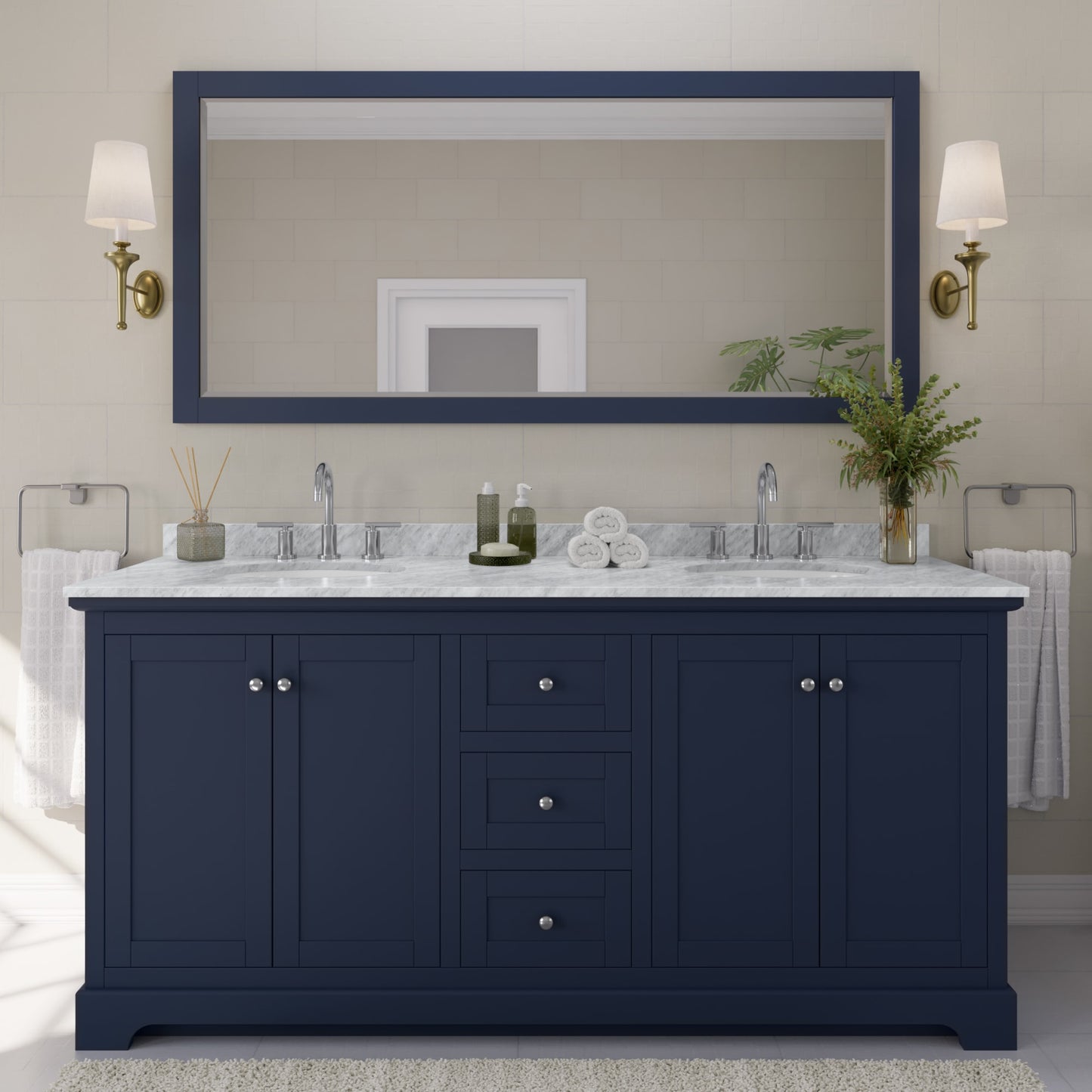 Avery Bathroom Vanity with Countertop 72 inch Double Sink 3-hole Faucet Setup