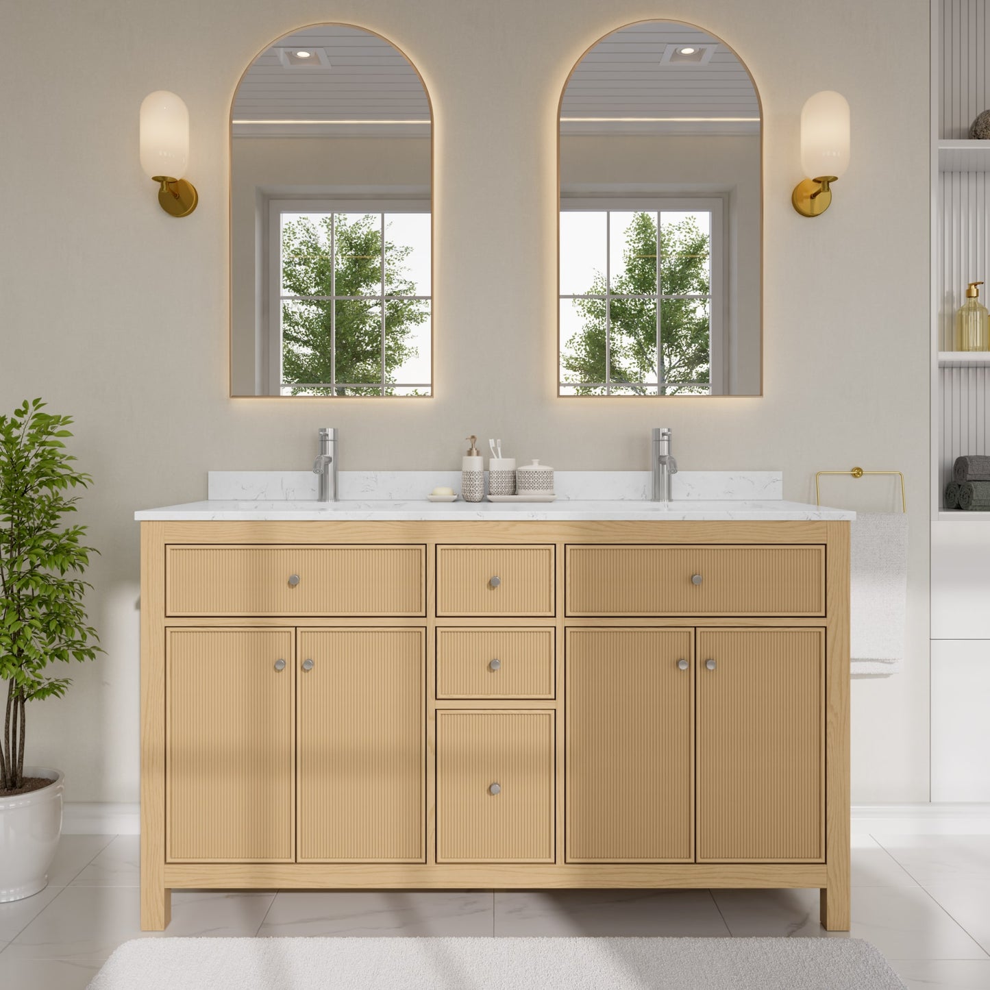 Pendry Bathroom Vanity with Countertop 60 inch Double Sink Single hole Faucet Setup