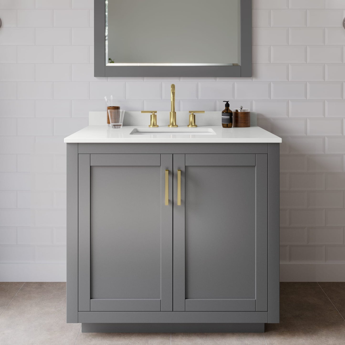 Miranda Bathroom Vanity with Countertop 36 inch Single Sink 3-hole Faucet Setup