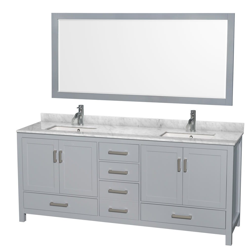 Sheffield Bathroom Vanity with Countertop 80 inch Double Sink Single hole Faucet Setup