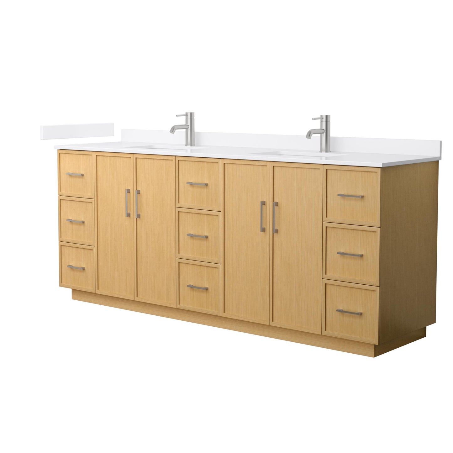 Elan TK Bathroom Vanity with Countertop 84 inch Double Sink Single hole Faucet Setup