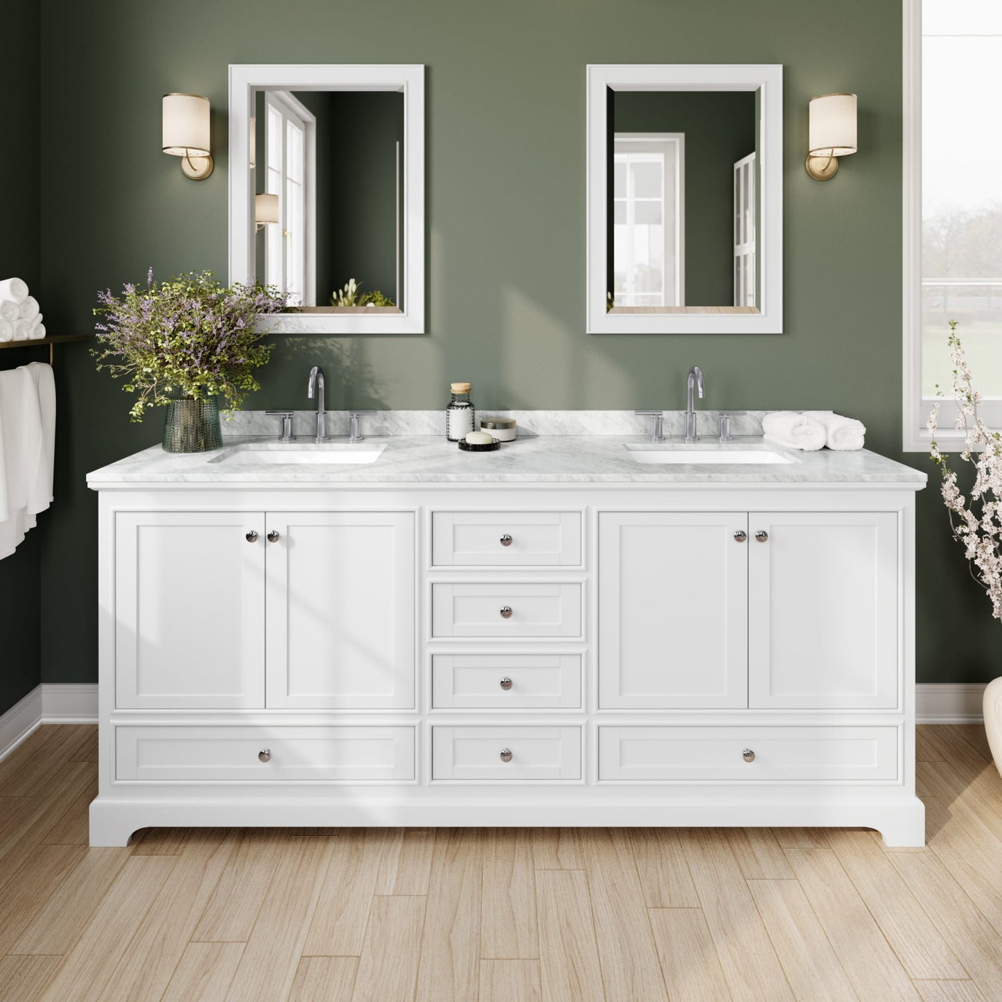 Deborah Bathroom Vanity with Countertop 80 inch Double Sink 3-hole Faucet Setup