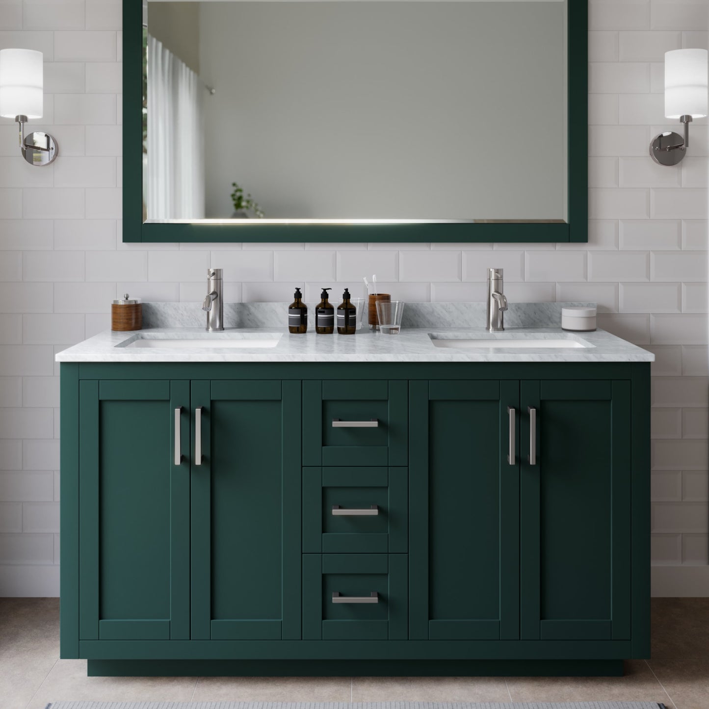 Miranda Bathroom Vanity with Countertop 60 inch Double Sink Single hole Faucet Setup