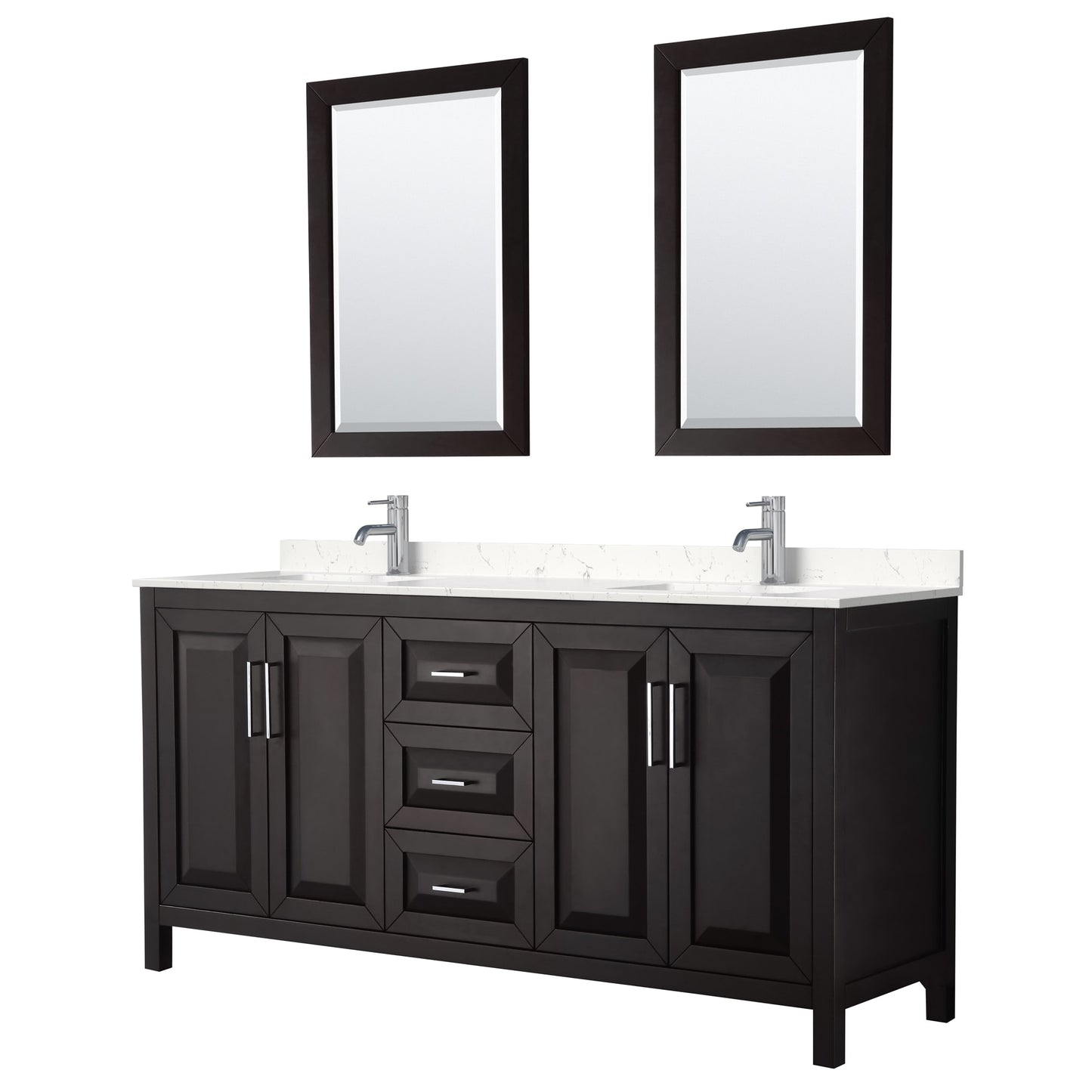 Daria Bathroom Vanity with Countertop 72 inch Double Sink Single hole Faucet Setup