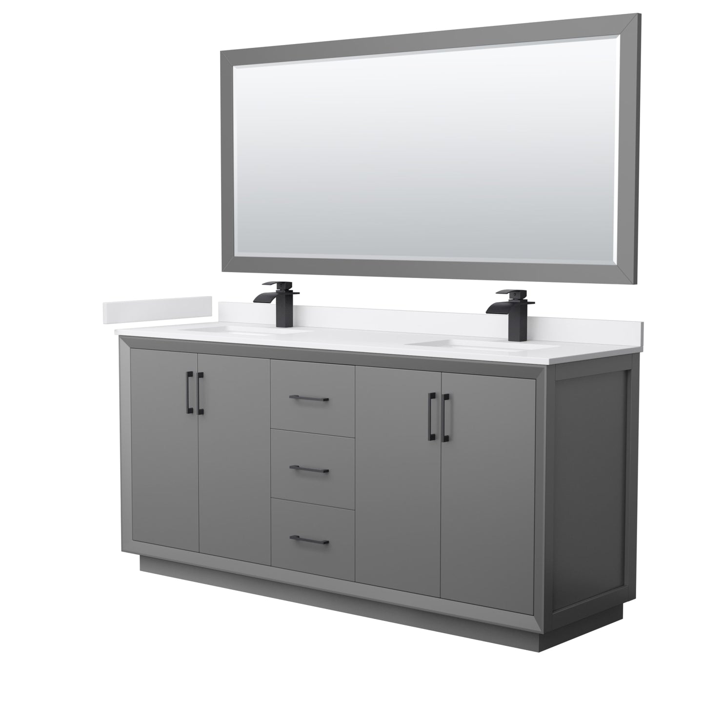 Strada Bathroom Vanity with Countertop 72 inch Double Sink Single hole Faucet Setup