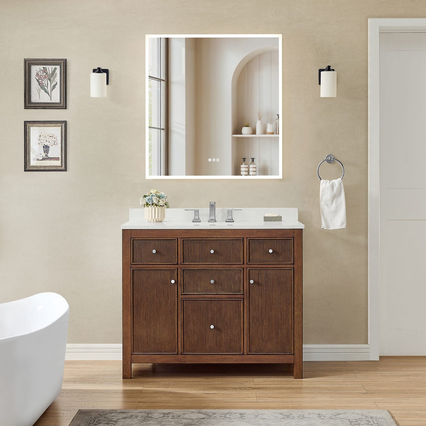 Pendry Bathroom Vanity with Countertop 42 inch Single Sink 3-hole Faucet Setup