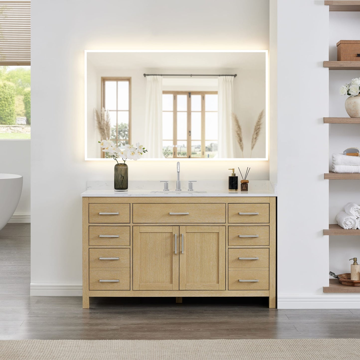 Beckett Bathroom Vanity with Countertop 60 inch Single Sink 3-hole Faucet Setup