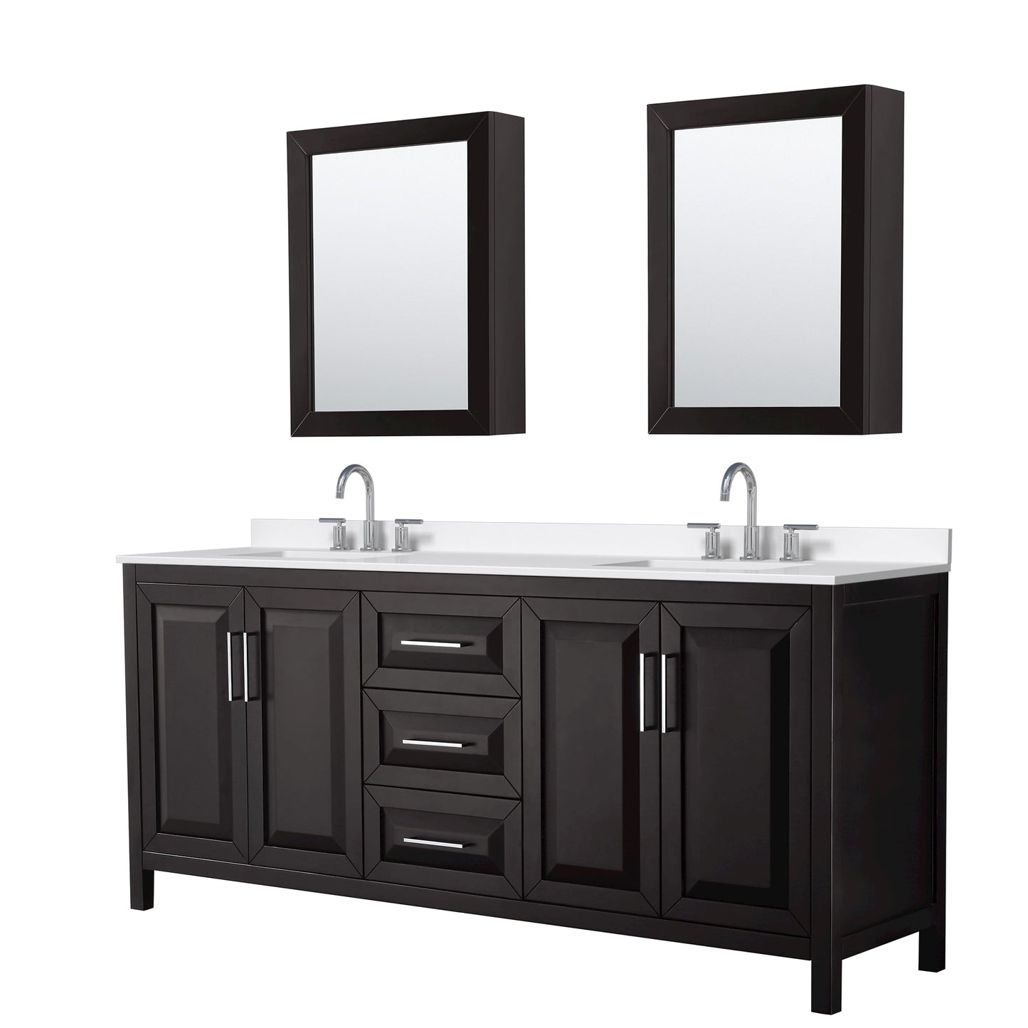 Daria Bathroom Vanity with Countertop 80 inch Double Sink 3-hole Faucet Setup