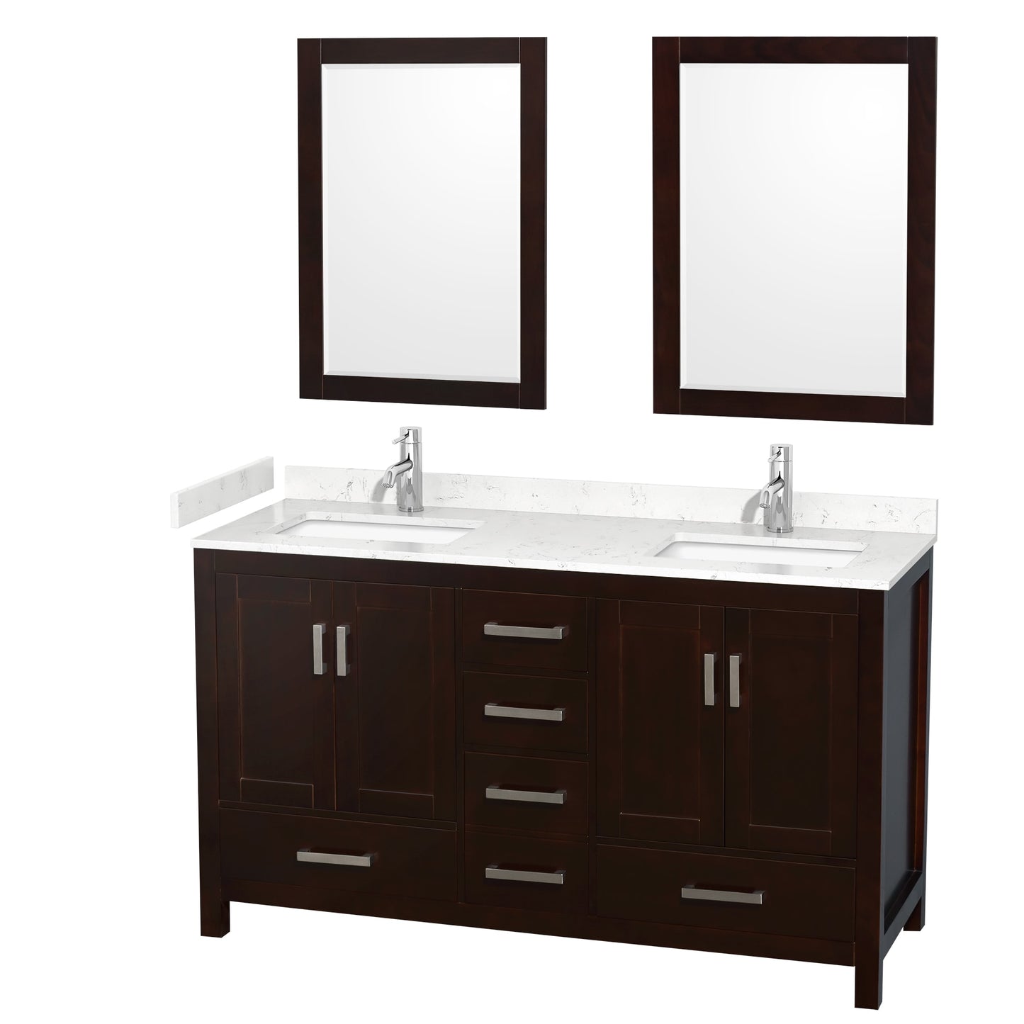 Sheffield Bathroom Vanity with Countertop 60 inch Double Sink Single hole Faucet Setup